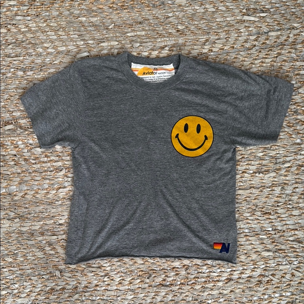 Aviator Nation Gray and Yellow Smiley Face Tee